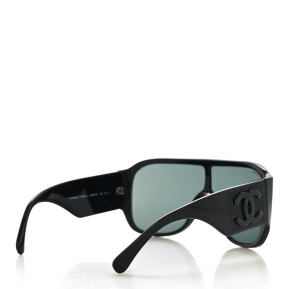 Chanel Large Black Classic CC Logo Shield Sunglasses With Black Crystal Details - Picture 5 of 5